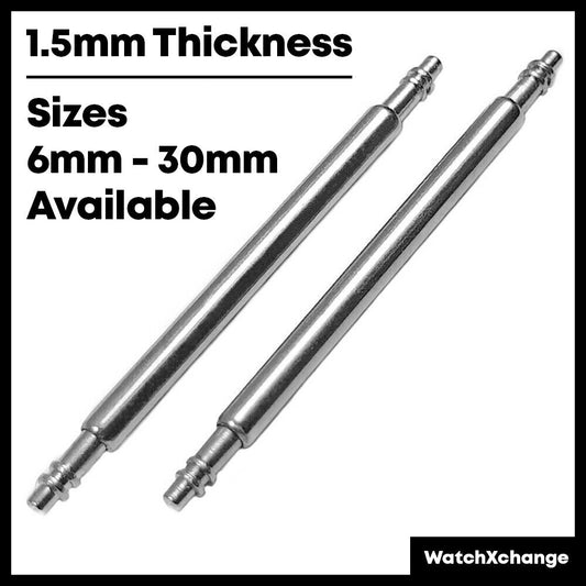 2x A-Grade Watch Strap Spring Bar Pins | 1.5mm Diameter | 6mm - 30mm Sizes