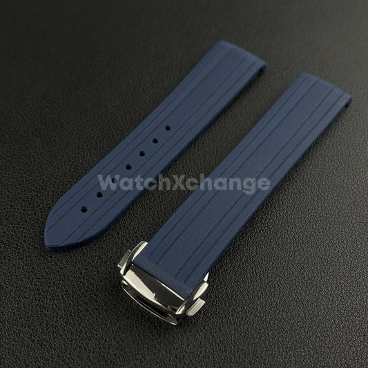 Blue Omega Seamaster 41mm 300M Silicone Rubber Curved End Strap 20mm With Clasp