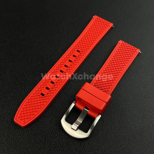 Red Premium Waffle FKM Rubber Watch Strap Band 20mm 22mm Quick Release