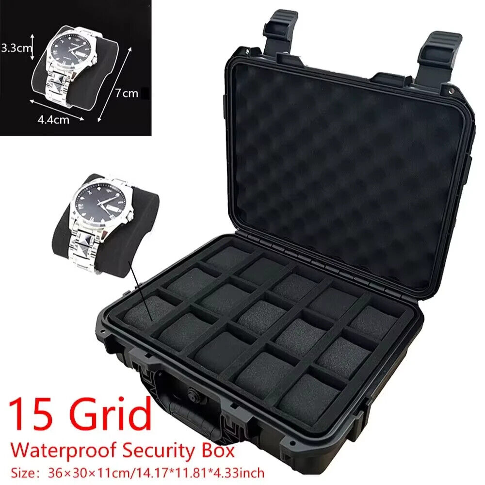 15 Watch Storage Case Shock Proof Travel Resistant Lock Lockable Waterproof