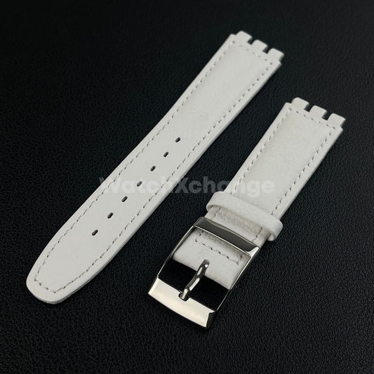 White Genuine Leather Watch Band Strap 17mm for SWATCH YCS YAS YGS