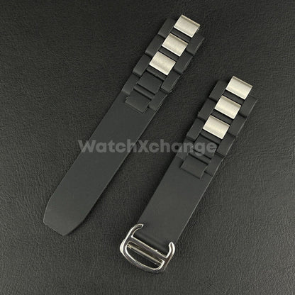 20mm*10mm Black Rubber Wrist Watch Band Strap For Cartier 21 Chronoscaph