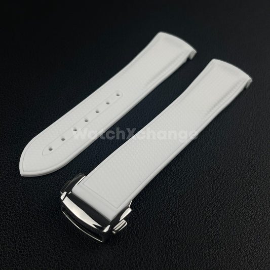 White Curved End Silicone Rubber Watch Strap For Omega Seamaster 20mm