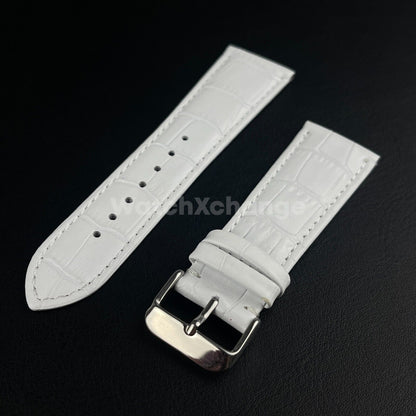 White Genuine Leather Universal Watch Strap Band Alligator Grain 20mm 22mm 24mm