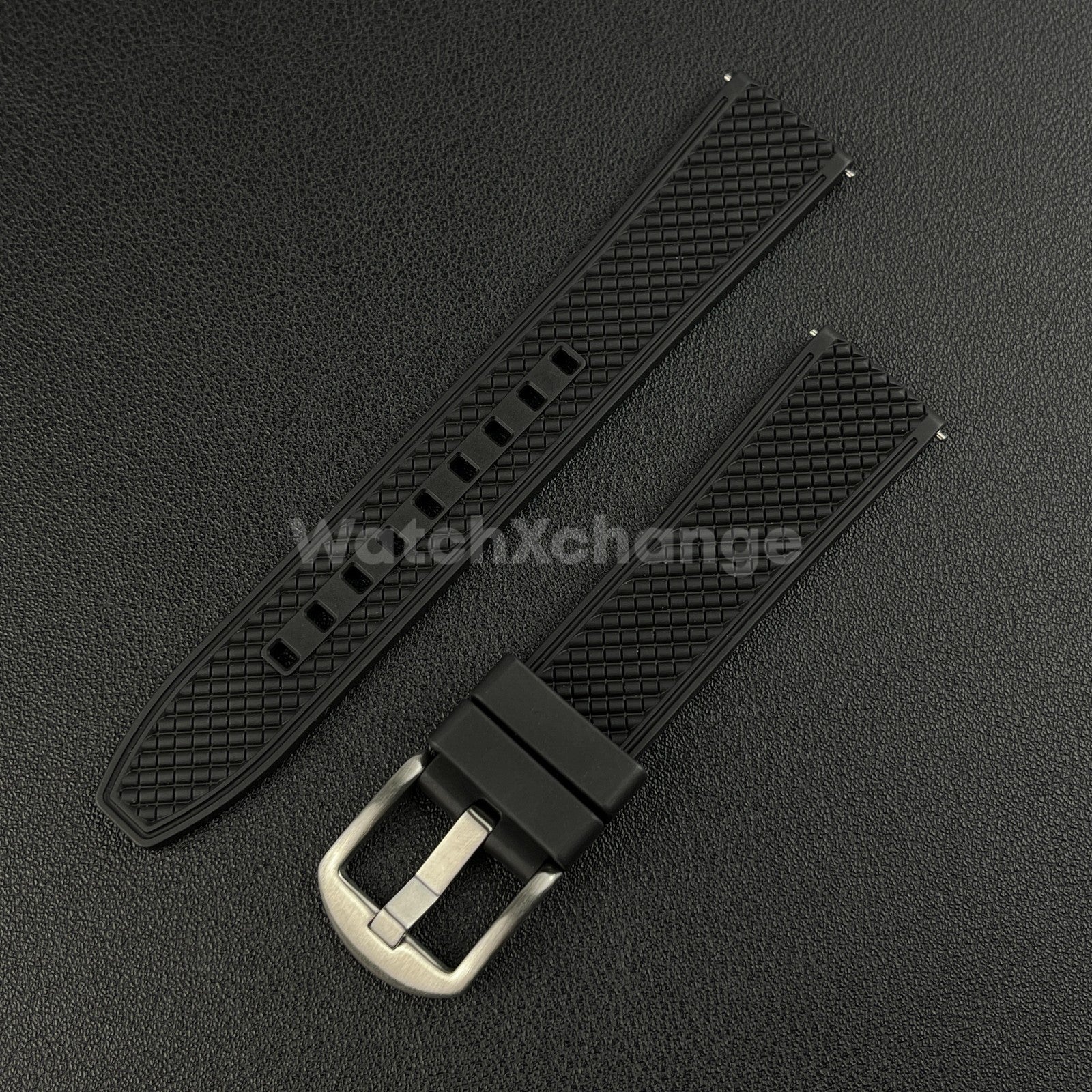 Black Premium Waffle FKM Rubber Watch Strap Band 20mm 22mm Quick Release