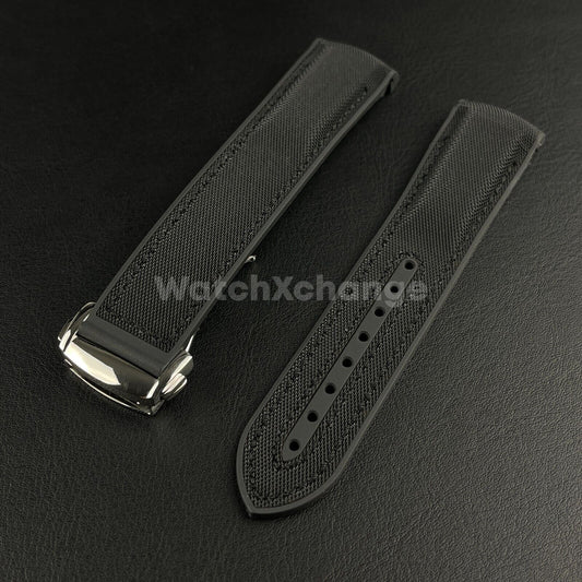 Black Curved End Silicone Rubber Watch Strap For Omega Seamaster 20mm 22mm