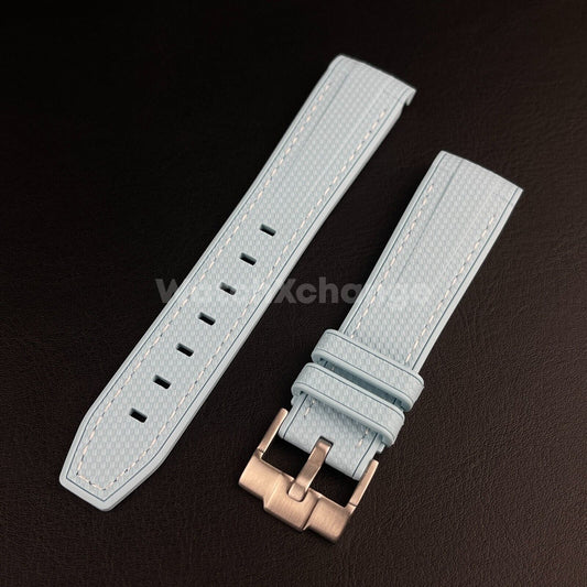 Light Blue 20mm Silicone Rubber Curved End Watch Strap Band For Omega Rolex