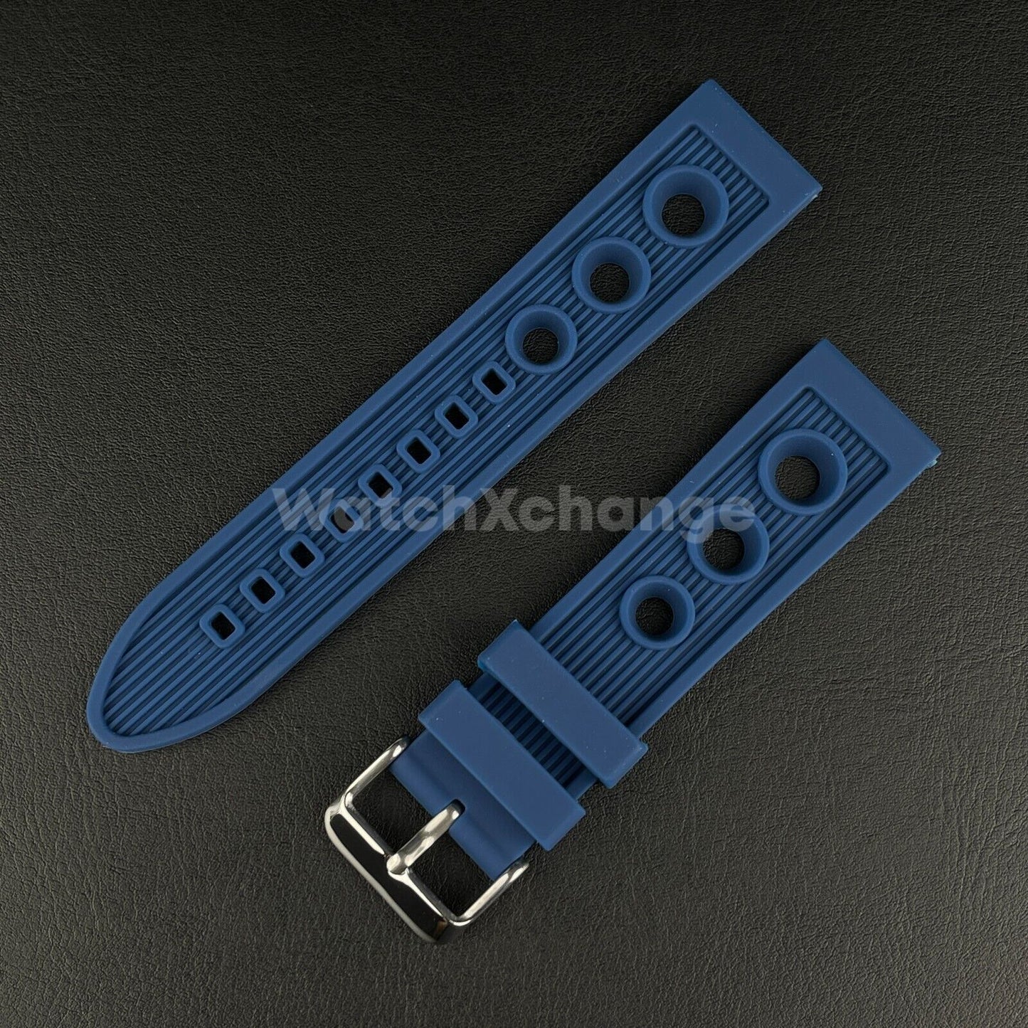 Blue 22mm Rubber Silicone Sports Divers Watch Strap Band Silver Buckle