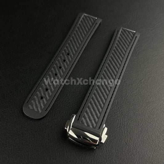 19mm For OMEGA Seamaster Aqua Terra Watch Silicone Rubber Strap Clasp Black