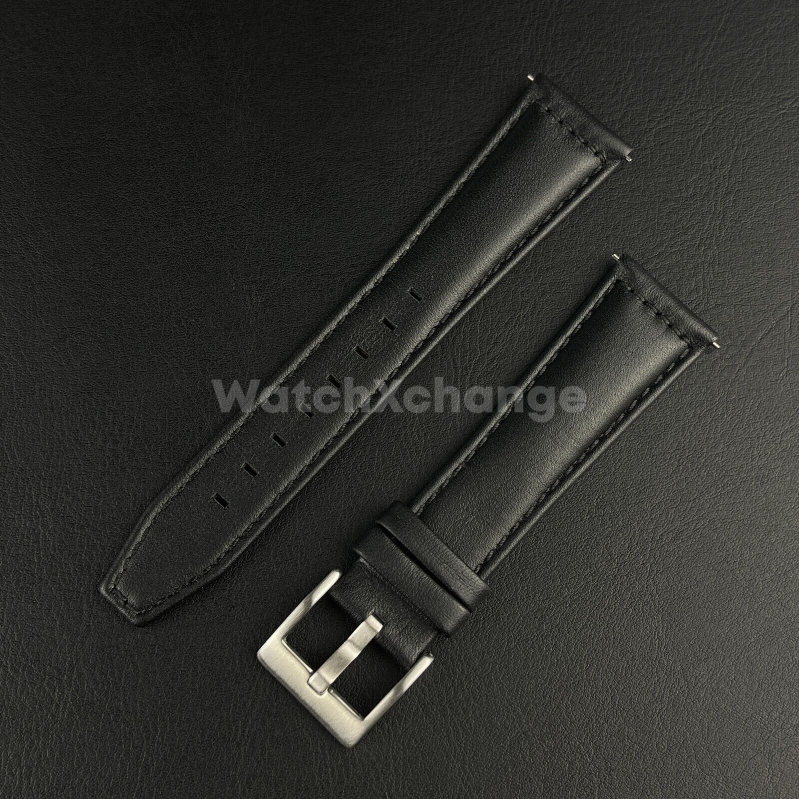 Black Genuine Leather Watch Wrist Band Mens Strap 21/22mm Fit Longines Pioneer