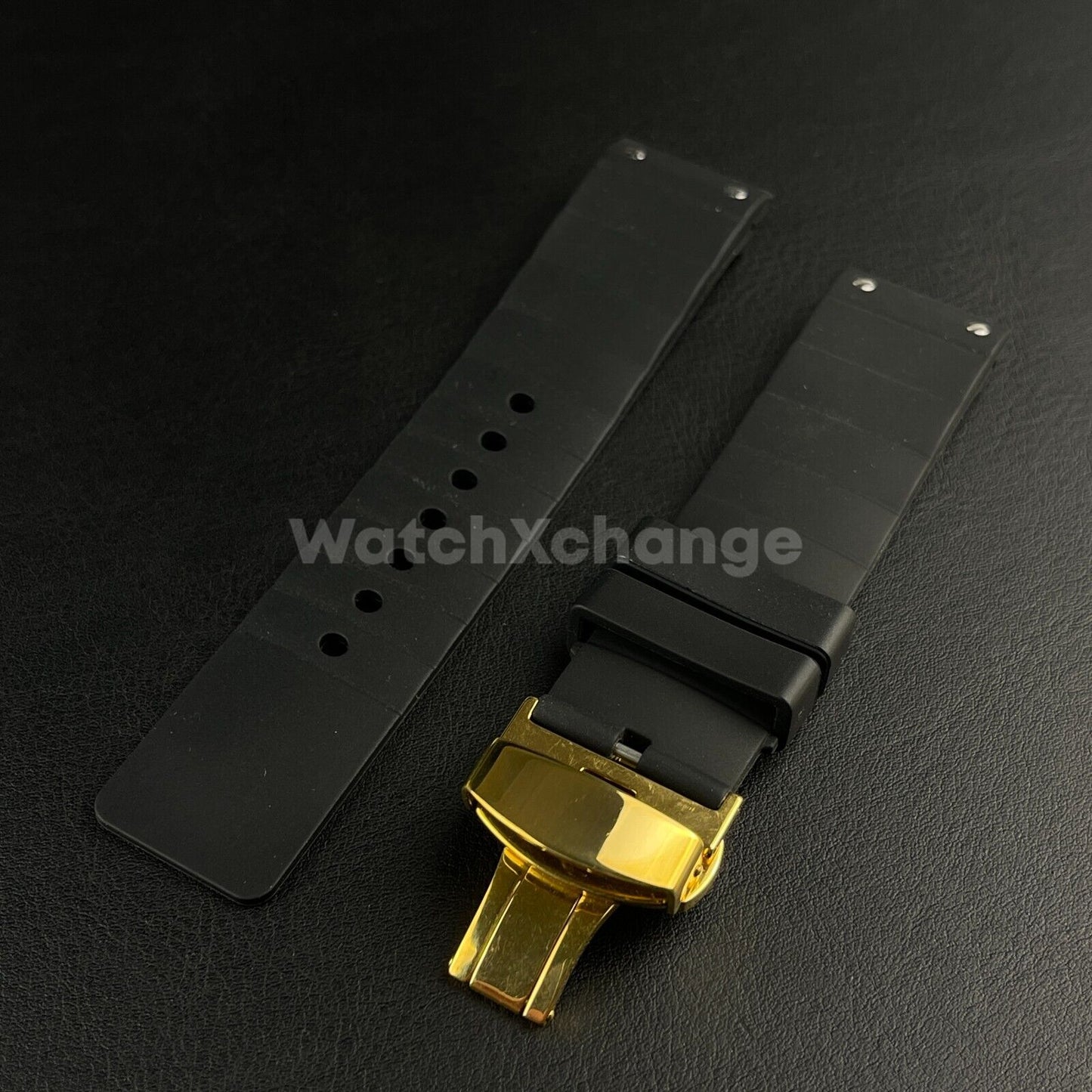 Black & Gold Silicone Rubber Watch Strap For Cartier Santos 100 Curved Ends 23mm