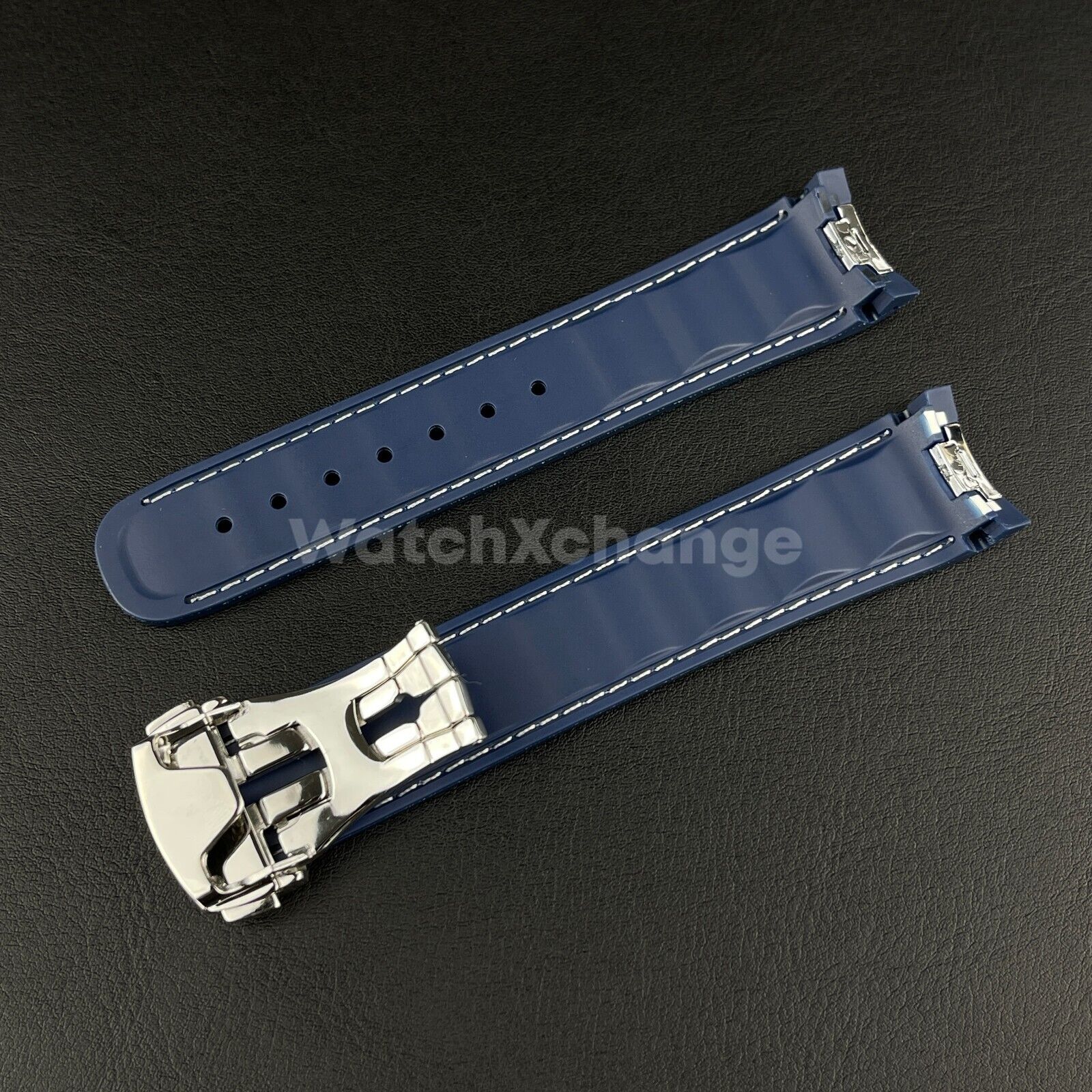 19mm For OMEGA Seamaster Aqua Terra Watch Silicone Rubber Strap Clasp Navy Blue