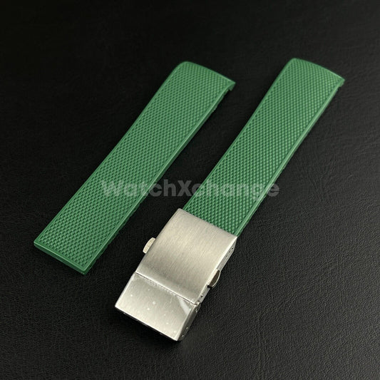 Green Rubber Watch Strap For Longines Hydroconquest Deployment Clasp 21mm