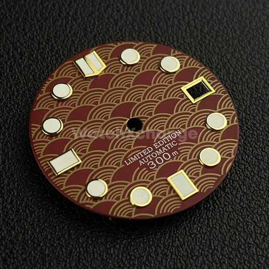 28.5mm Red & Gold Wave Fishscale Watch Dial Face for SEIKO NH35 NH36 Movement