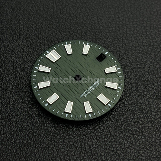 28.5mm Green & White Watch Dial NH35 NH36 4R35 Movement Water Ripple Texture