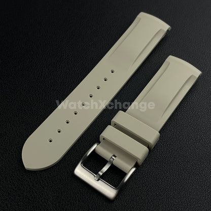 Khaki 20mm Silicone Rubber Curved End Watch Strap Band For Omega Rolex