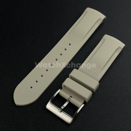 Khaki 20mm Silicone Rubber Curved End Watch Strap Band For Omega Rolex
