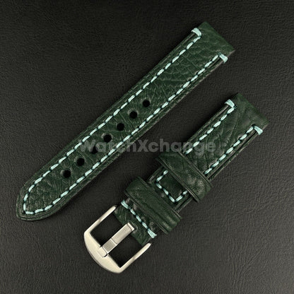 Mens Genuine Dark Green Leather Watch Strap Band for PANERAI FOSSIL 20, 22 24mm