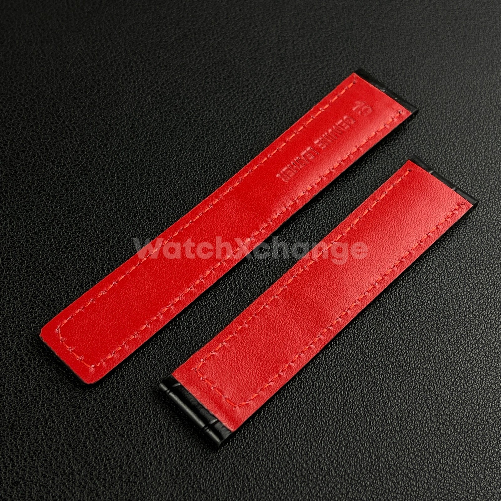 Black & Red Leather Strap For Tag Heuer Monaco Carrera Crocodile 19 20 22mm