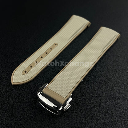 Khaki Beige Curved End Silicone Rubber Watch Strap For Omega Seamaster 20mm
