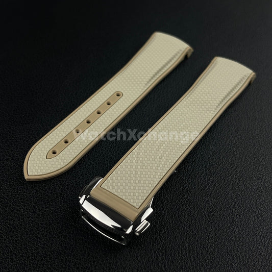 Khaki Beige Curved End Silicone Rubber Watch Strap For Omega Seamaster 20mm