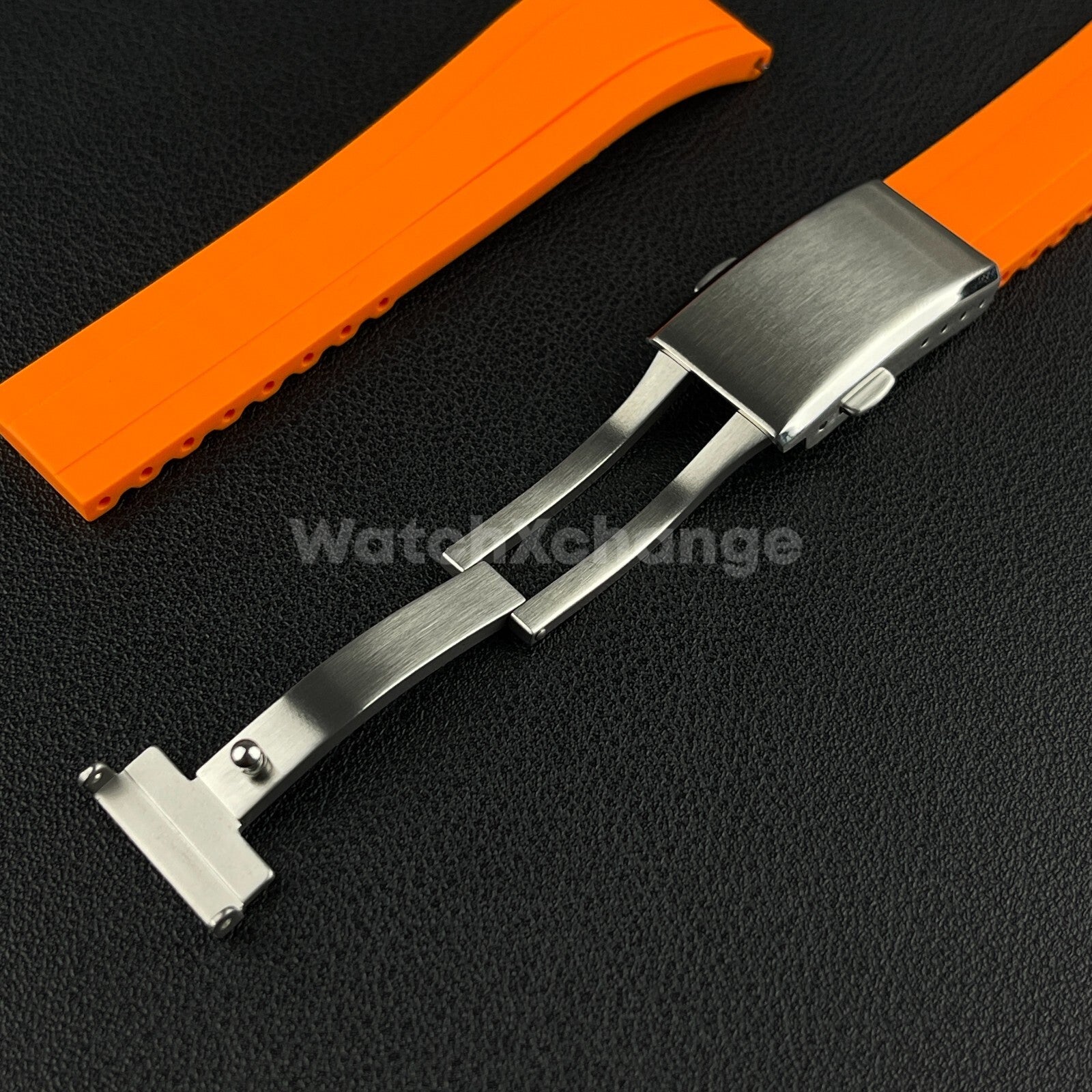 Orange Rubber Watch Strap Deployment Clasp Cut To Size Quick Release 20mm 22mm