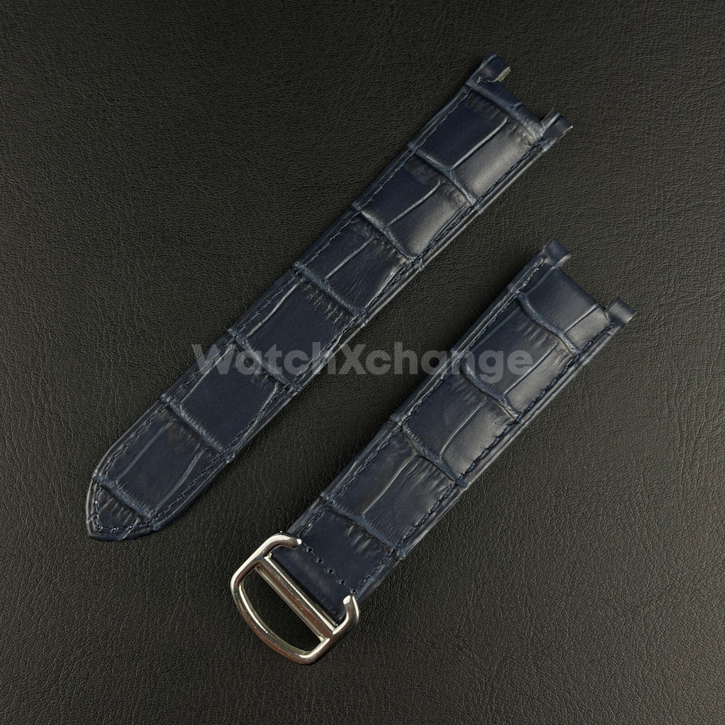 20mm Blue Genuine Leather Strap Band fit Cartier Pasha Watch Clasp Buckle
