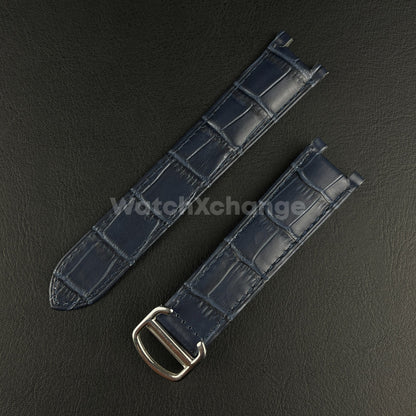 20mm Blue Genuine Leather Strap Band fit Cartier Pasha Watch Clasp Buckle