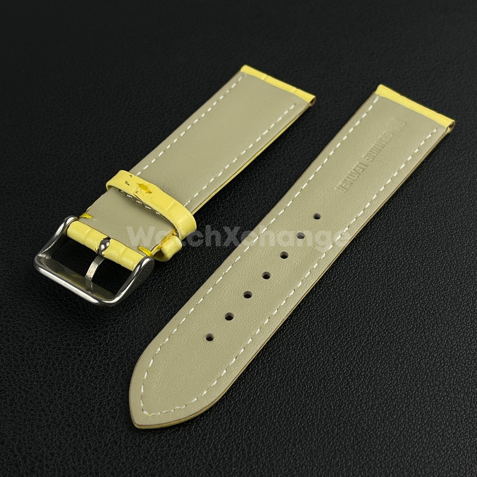 Defective Yellow Genuine Leather Universal Watch Strap Band Alligator Grain 22mm