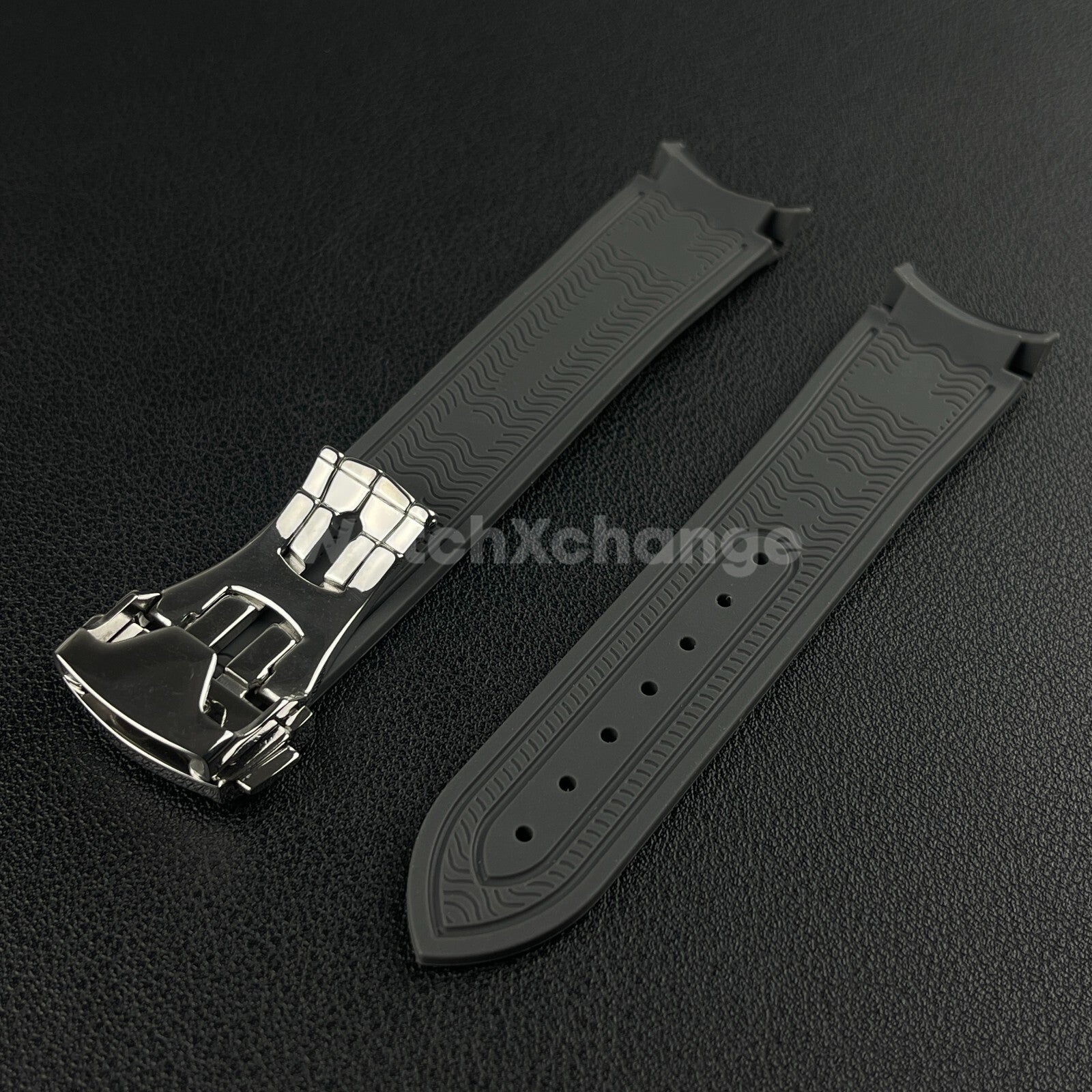 Black & Grey Curved End Silicone Rubber Watch Strap For Omega Seamaster 20mm