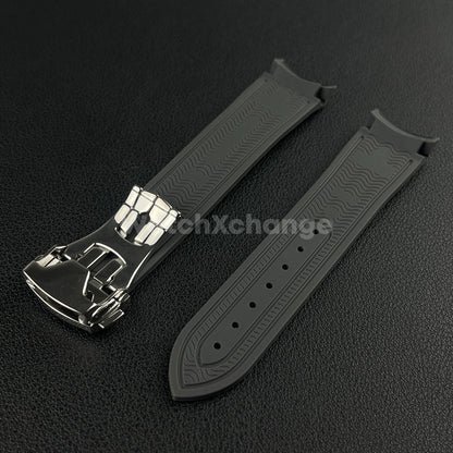 Black & Grey Curved End Silicone Rubber Watch Strap For Omega Seamaster 20mm