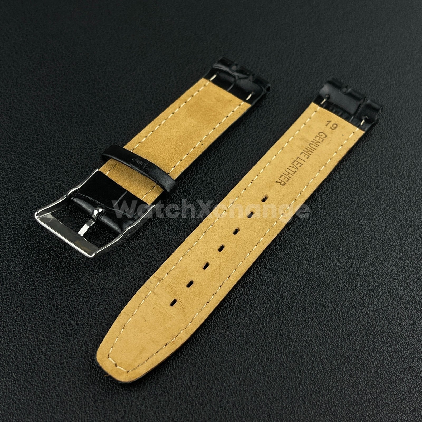 Black Alligator Grain Genuine Leather Watch Band Strap 17 19mm for SWATCH
