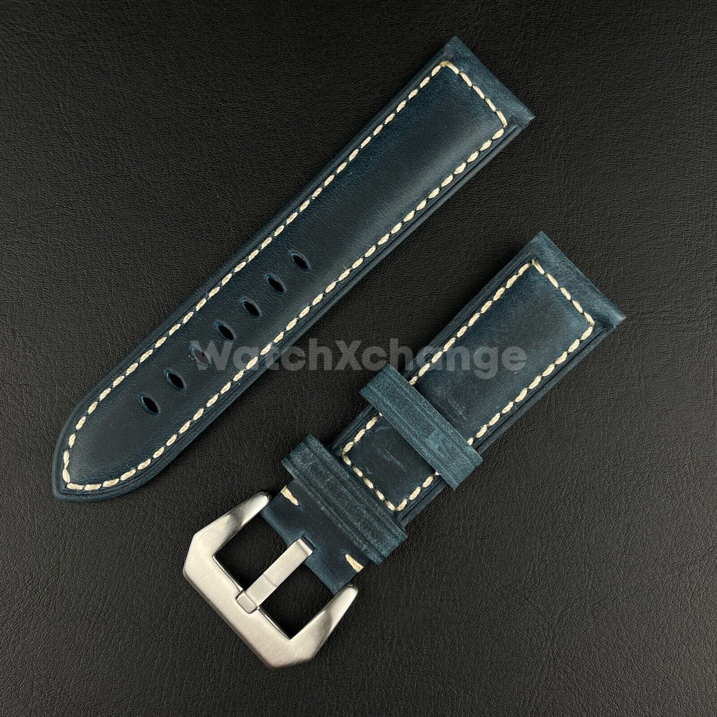 FOR Panerai PAM Watches Thick Blue Genuine Leather Watch Strap 24mm Watch Lug