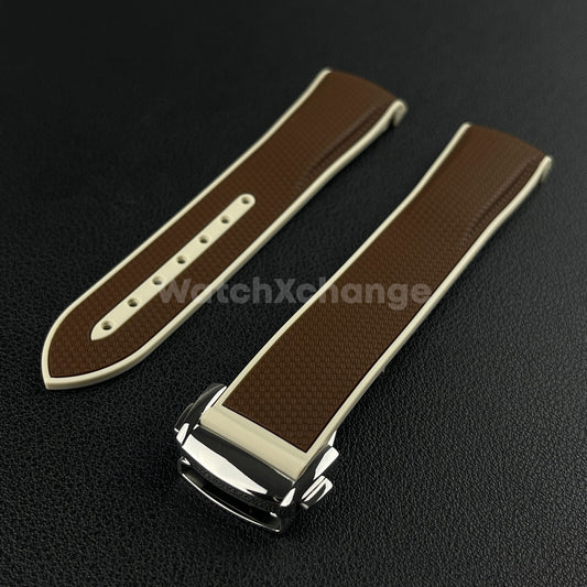 Brown & Beige Curved End Silicone Rubber Watch Strap For Omega Seamaster 20mm