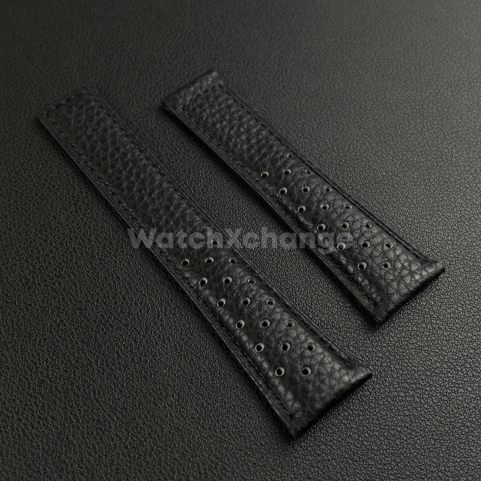 Black 22mm Perforated Leather Racing Strap for TAG Heuer Monaco Wrist Band