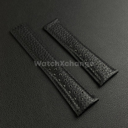 Black 22mm Perforated Leather Racing Strap for TAG Heuer Monaco Wrist Band