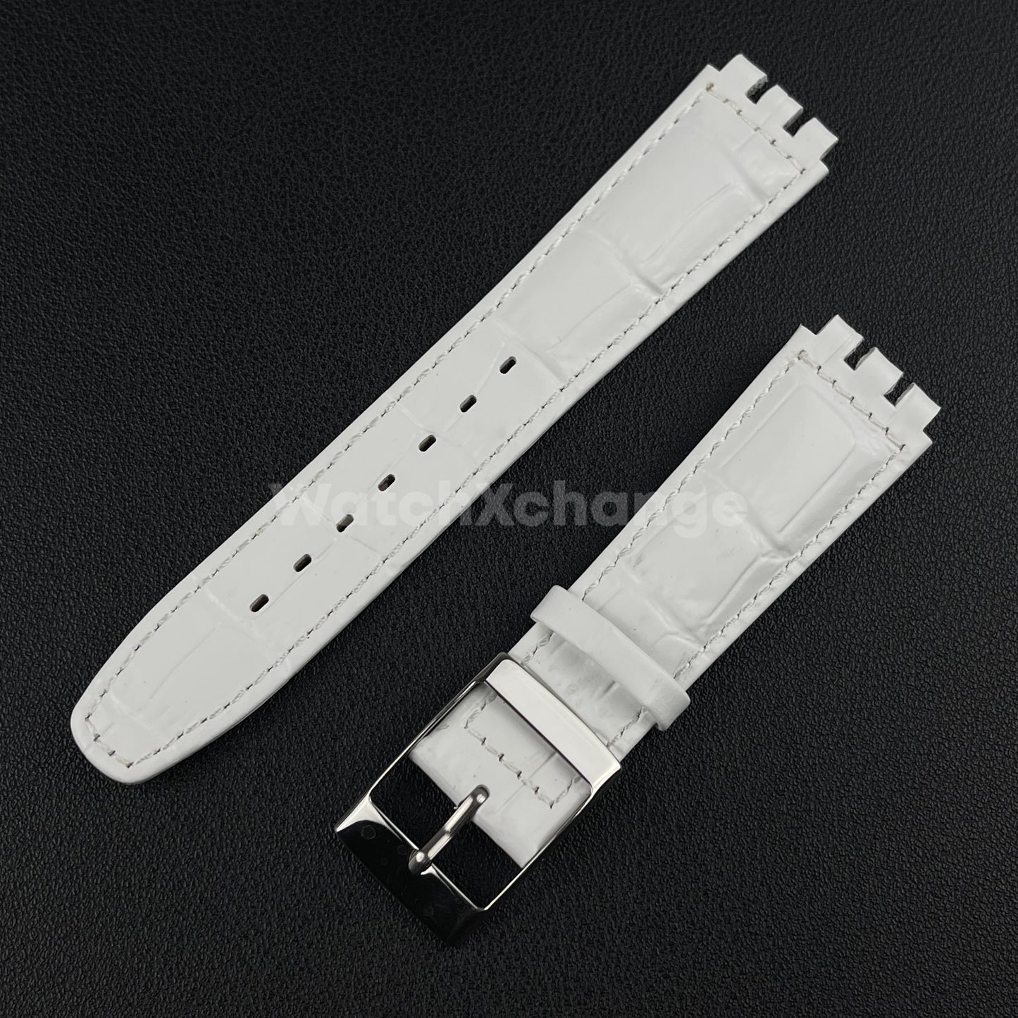 White Alligator Grain Genuine Leather Watch Band Strap 17 19mm for SWATCH