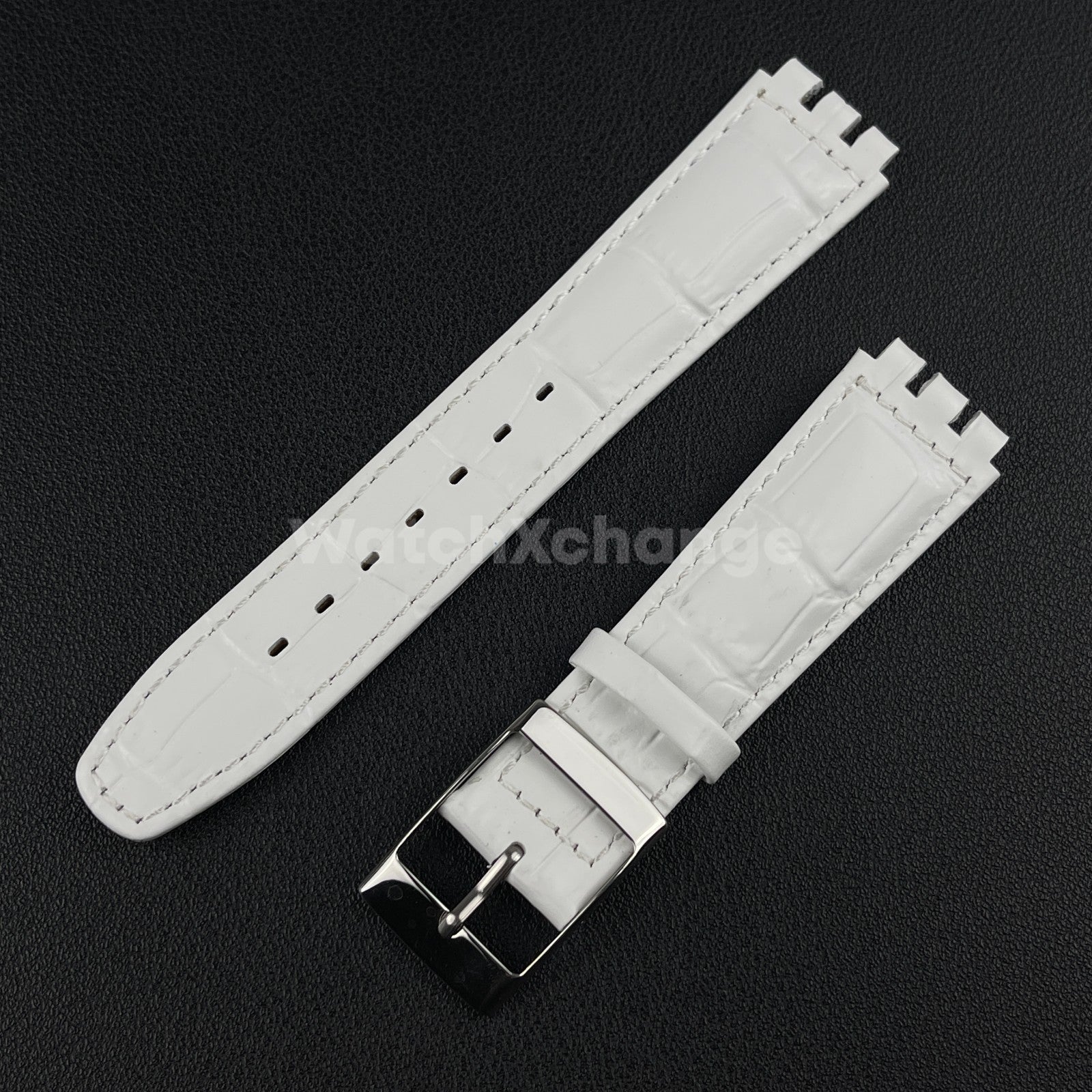 White Alligator Grain Genuine Leather Watch Band Strap 17 19mm for SWATCH