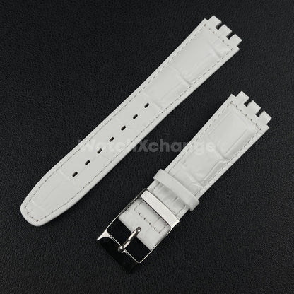 White Alligator Grain Genuine Leather Watch Band Strap 17 19mm for SWATCH