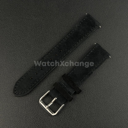 Black Watch Strap Suede Leather Premium Quick Release Band 18 19 20 22mm