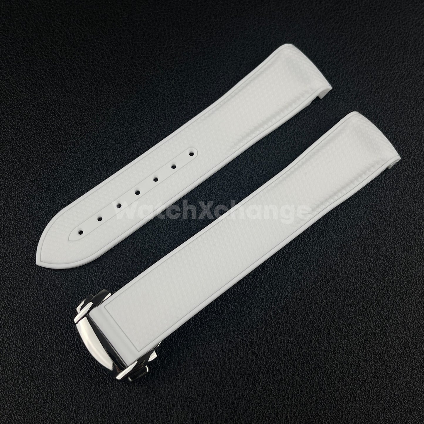 White Curved End Silicone Rubber Watch Strap For Omega Seamaster 20mm
