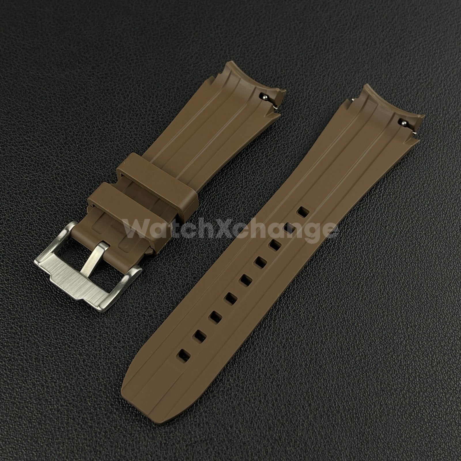 Brown 20mm Silicone Rubber Curved End Watch Strap Band For Omega Rolex