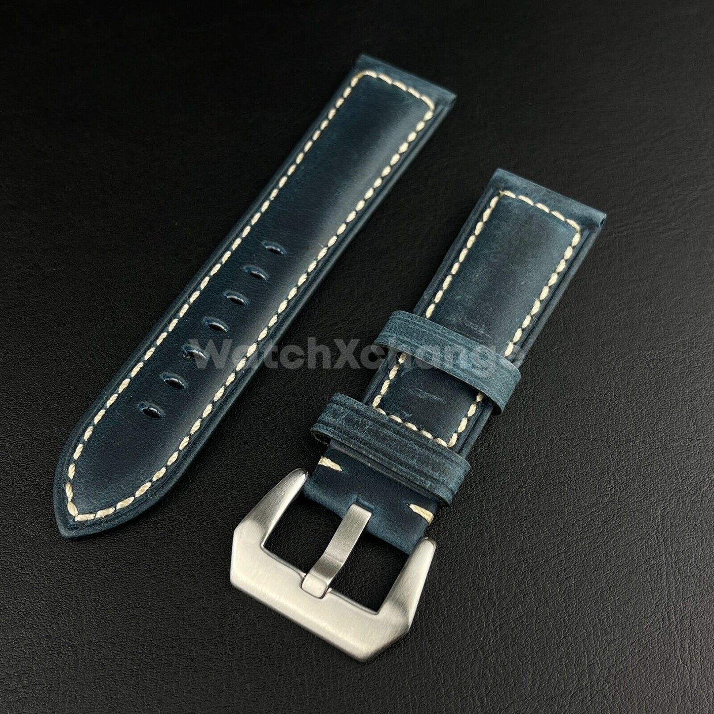 FOR Panerai PAM Watches Thick Blue Genuine Leather Watch Strap 24mm Watch Lug