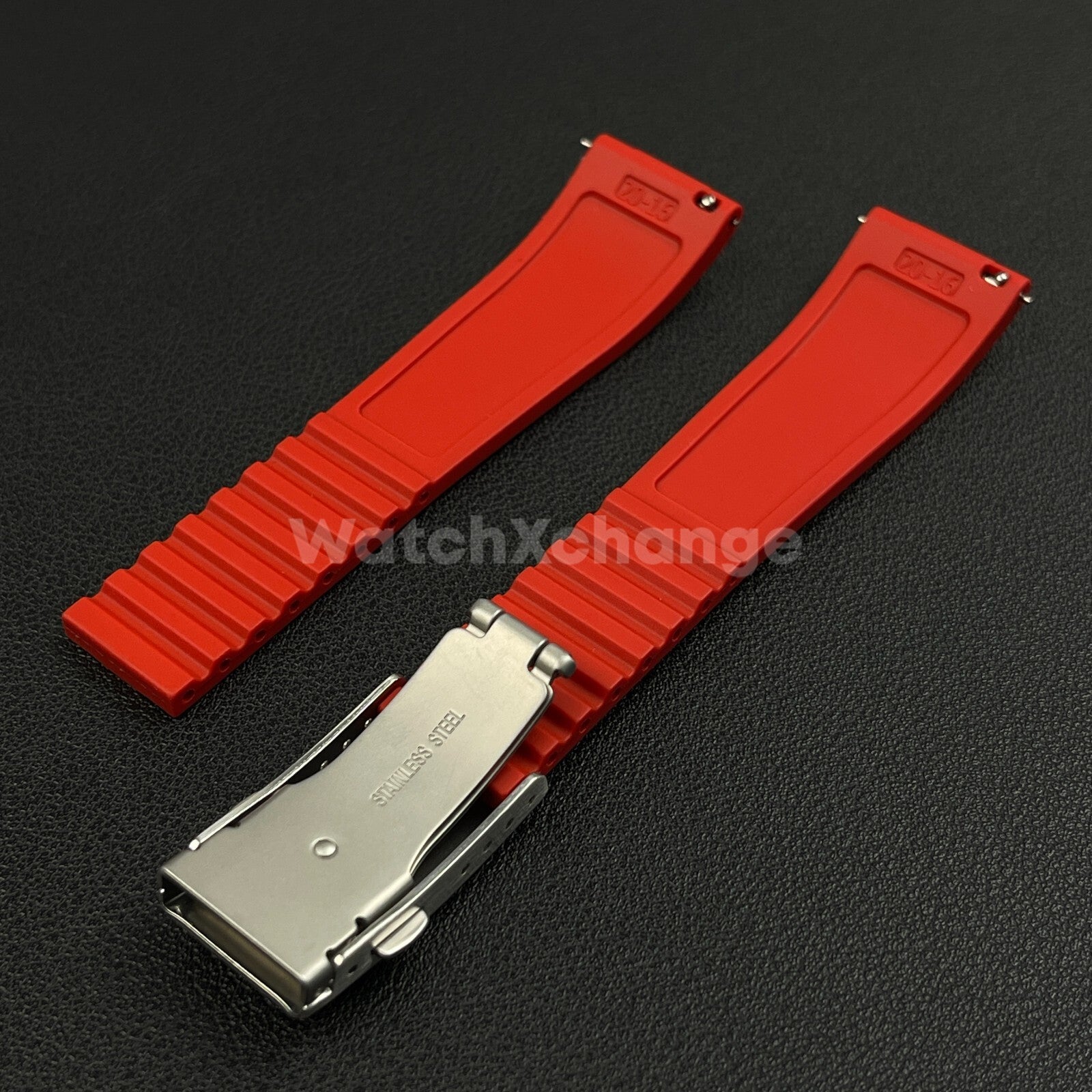 Red Rubber Watch Strap Deployment Clasp Cut To Size Quick Release 20mm 22mm