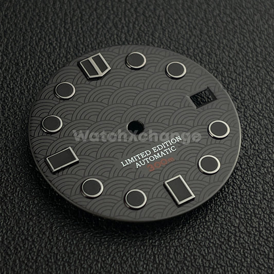 28.5mm Black & Grey Wave Fishscale Watch Dial Face for SEIKO NH35 NH36 Movement