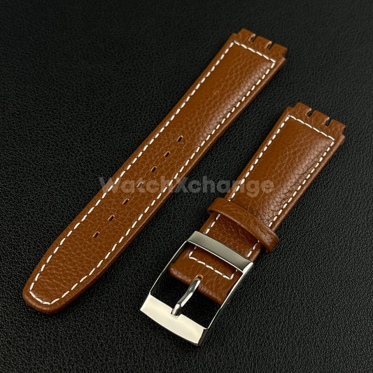 Brown Genuine Leather Watch Band Strap 17mm for SWATCH YCS YAS YGS