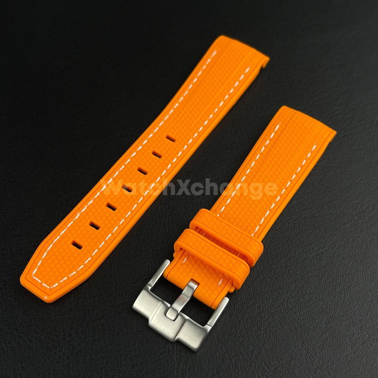 Orange 20mm Silicone Rubber Curved End Watch Strap Band For Omega Rolex