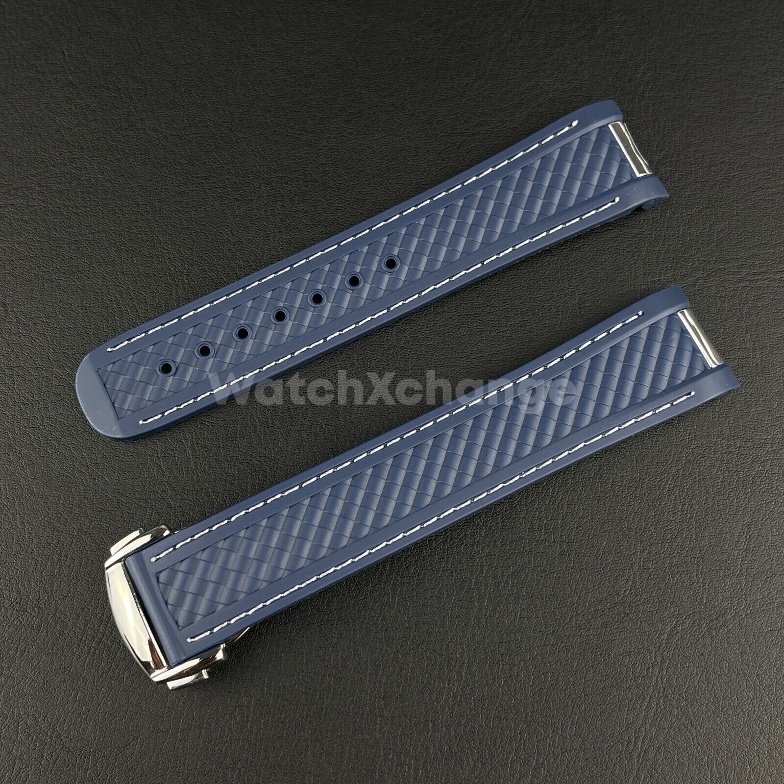 20mm For OMEGA Seamaster Aqua Terra Watch Silicone Rubber Strap Clasp Navy Blue