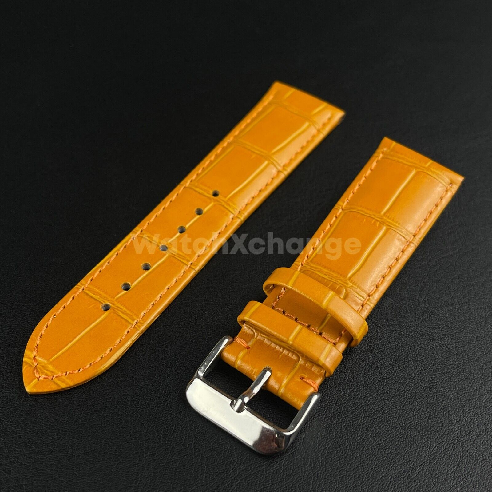 Orange Genuine Leather Universal Watch Strap Band Alligator Grain 20mm 22mm 24mm