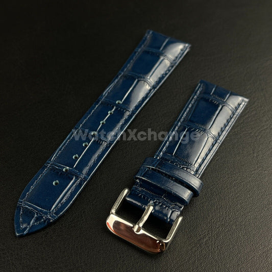 Blue Genuine Leather Universal Watch Strap Band Alligator Grain 20mm 22mm 24mm